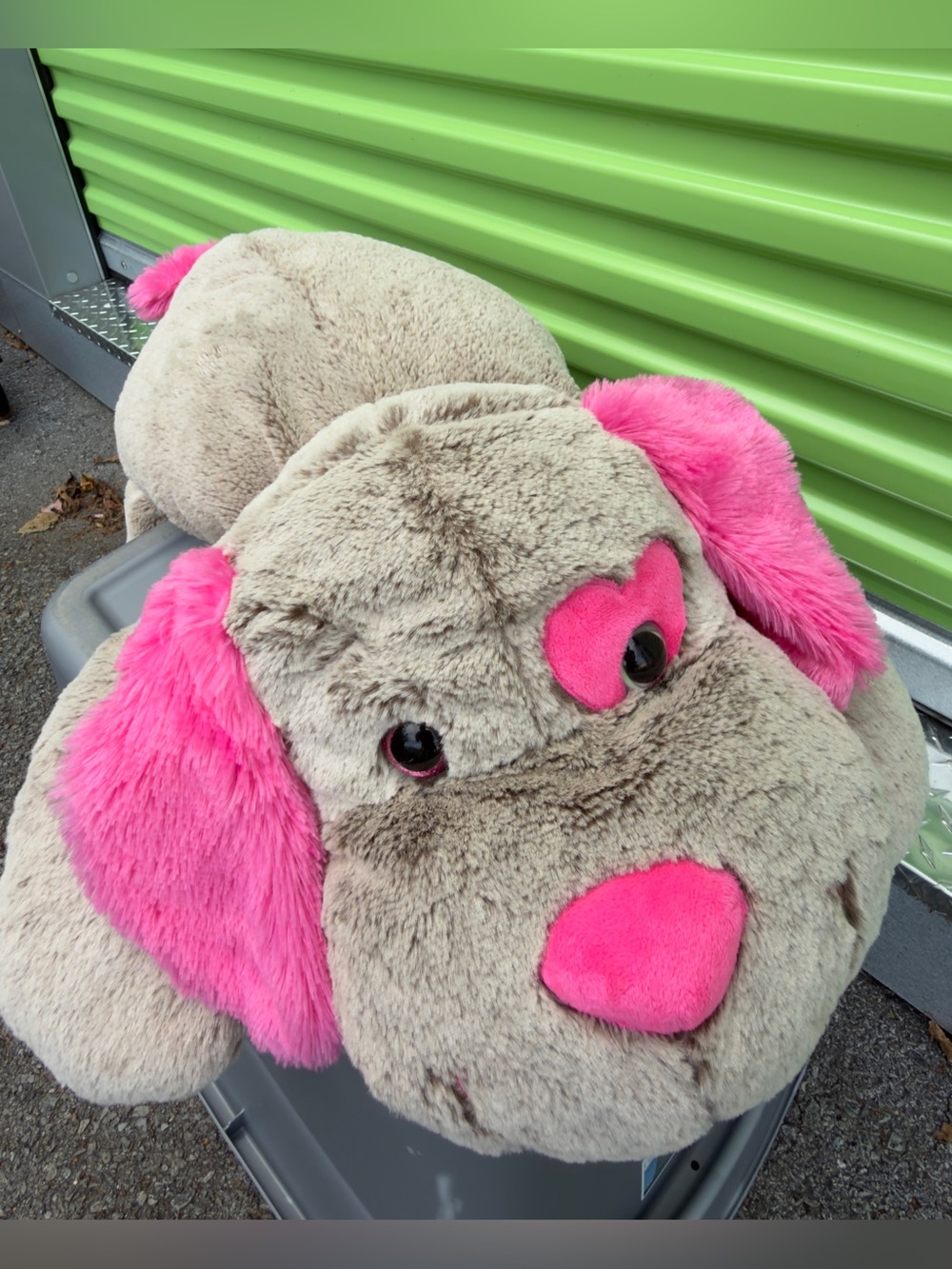 Justice Jumbo Puppy Dog Plush Kellytoy Gray/brown Pink Heart Eye Floppy Like New